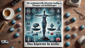 DALL·E 2024-07-22 14.15.14 – A newspaper cover featuring the headline ‚Die Vertrauensvolle Künstliche Intelligenz_ Chancen und Herausforderungen‘. Below the headline, an infobox t