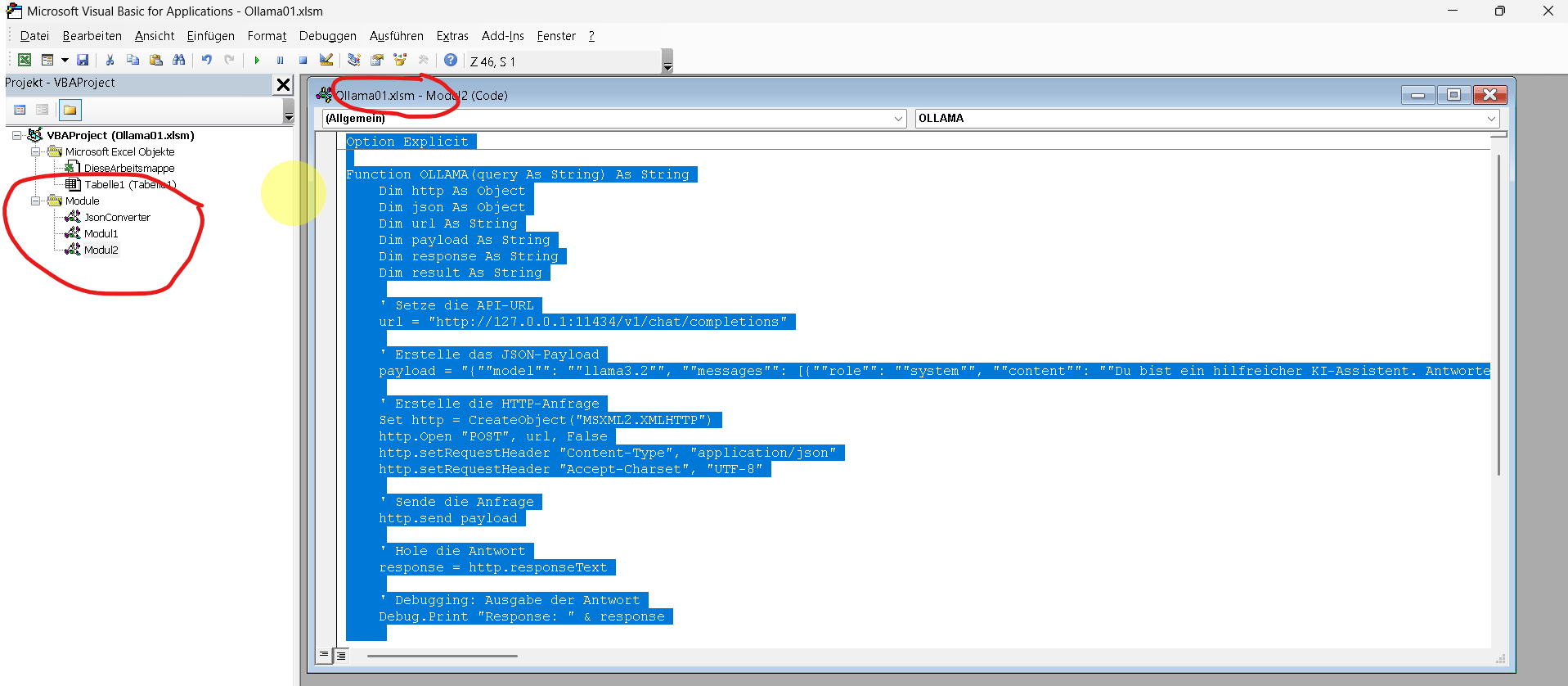 offline Ollama in Excel